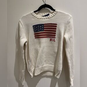 Polo ralph lauren women’s white knit flag sweater large